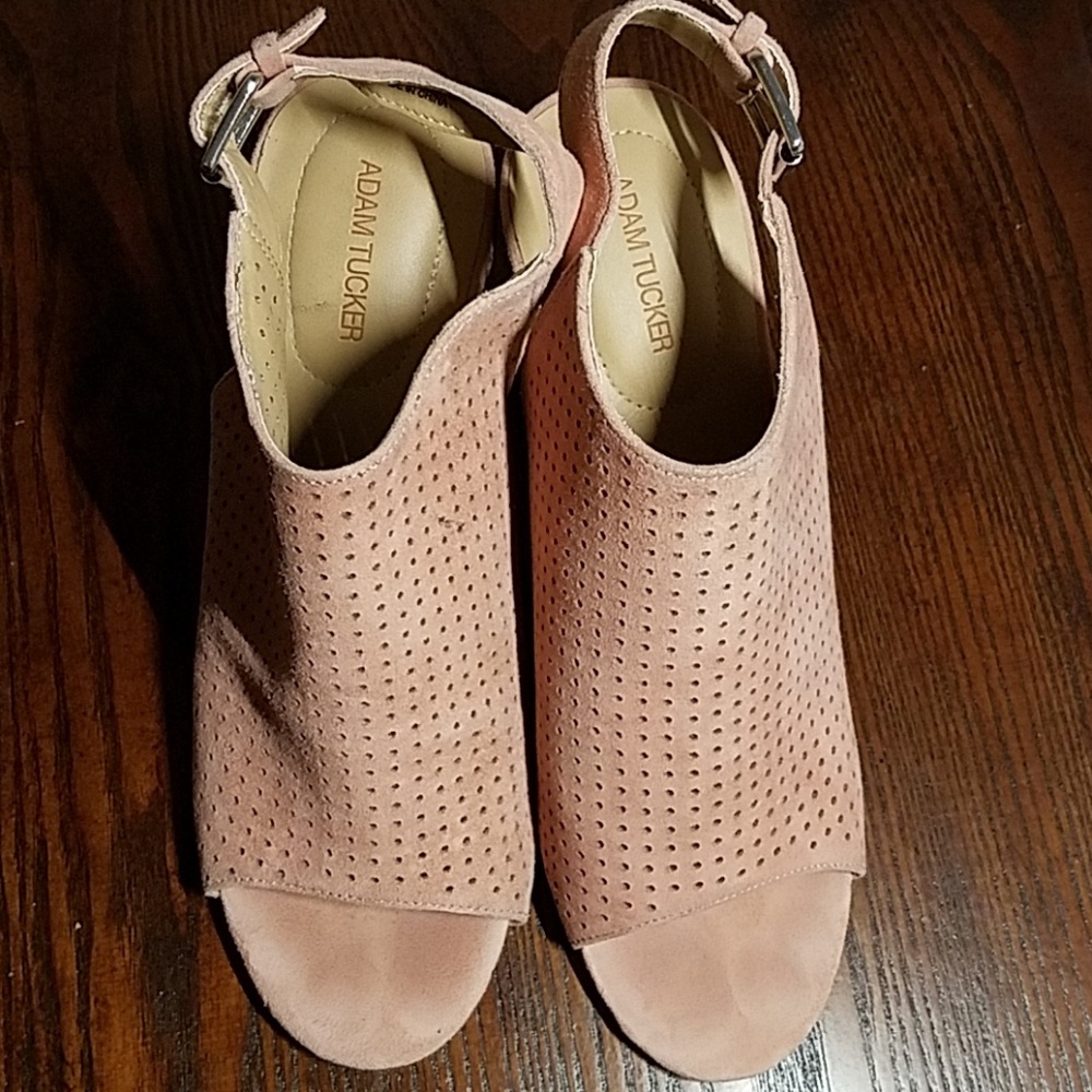 Adam Tucker pink open toe booties.